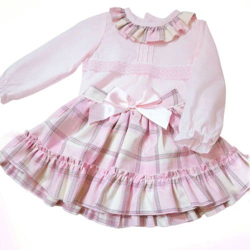 *SALE* Girls Pink Cotton Blouse with Tartan Skirt "MYD2369"