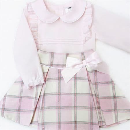 *SALE* Girls Pink Cotton Blouse with Tartan Skirt 