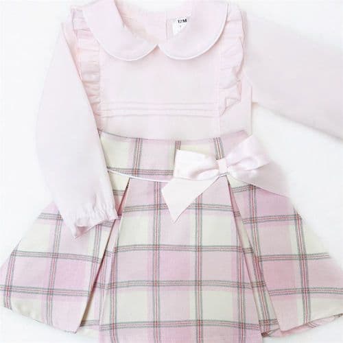 *SALE* Girls Pink Cotton Blouse with Tartan Skirt "MYD2370"
