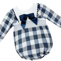 *SALE* Navy Checked Smokced  Romper 