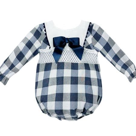 *SALE* Navy Checked Smokced  Romper 