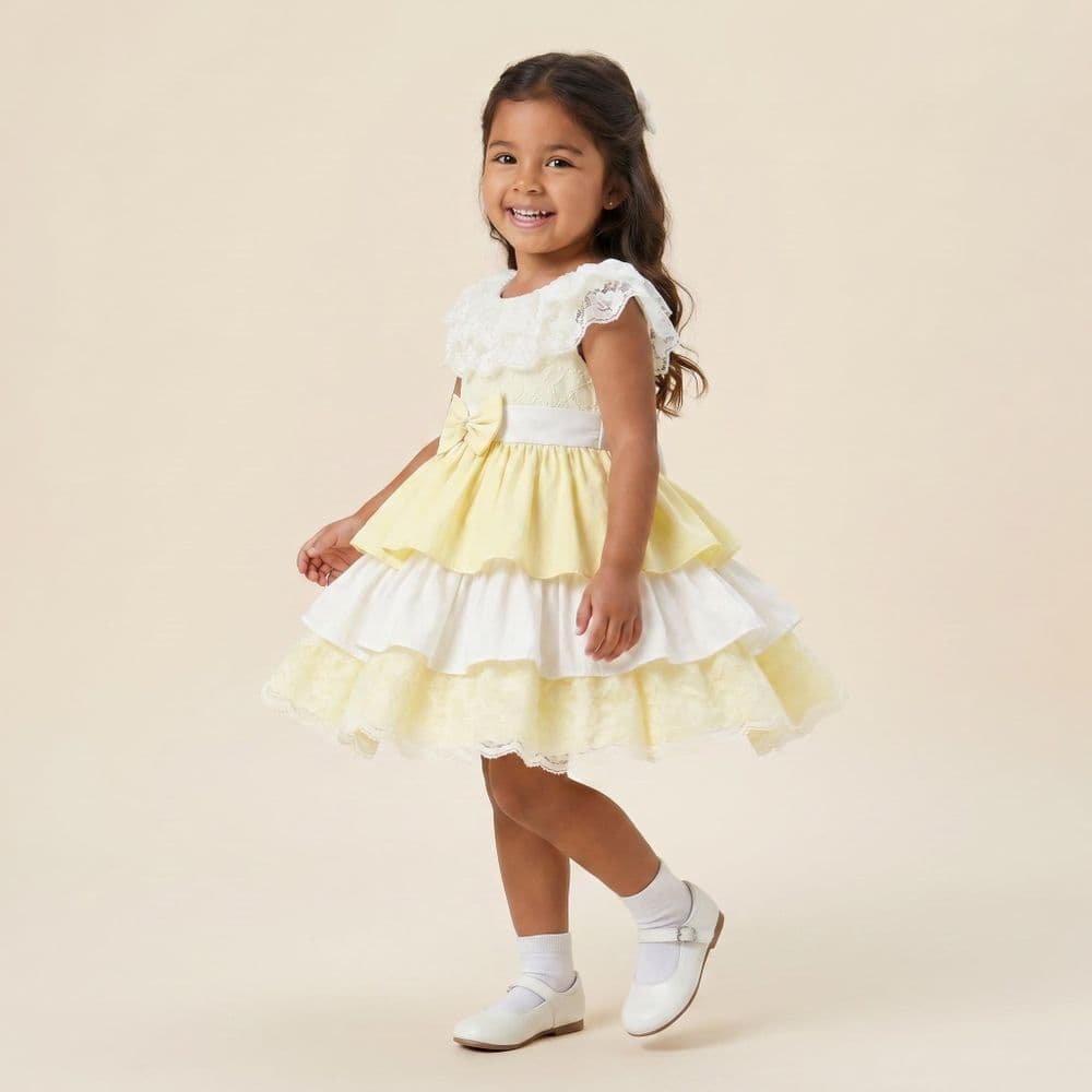 *SALE*  Pale Yellow Puff Ball Lace Dress "2401 Yellow"