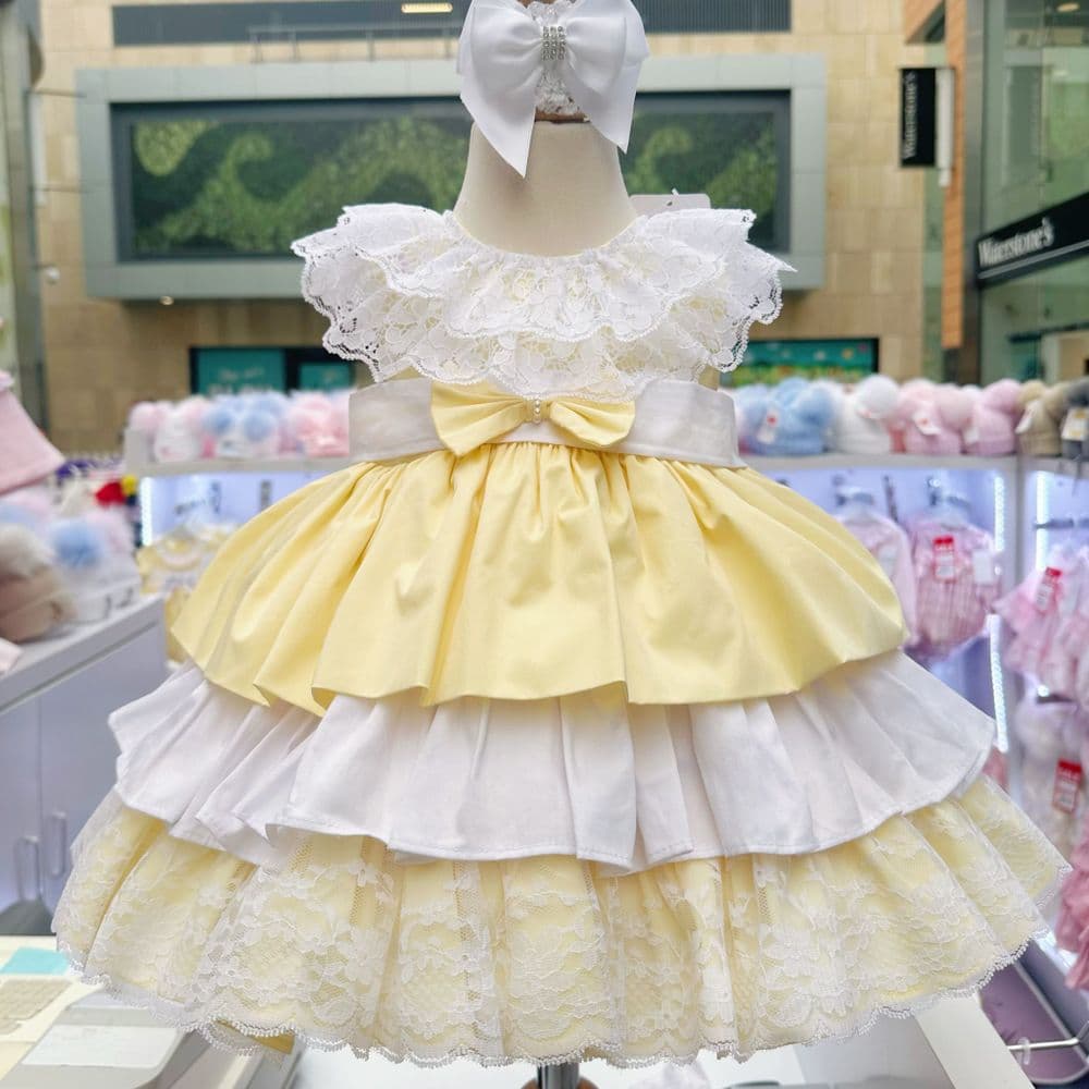 *SALE* Pale Yellow Puff Ball Lace Dress "2401 Yellow"