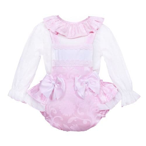*SALE* Pink Jacquard Frilly Bottom Romper with Shirt "2416"