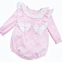 *SALE* Pink Jacquard Frilly Shoulder Romper 