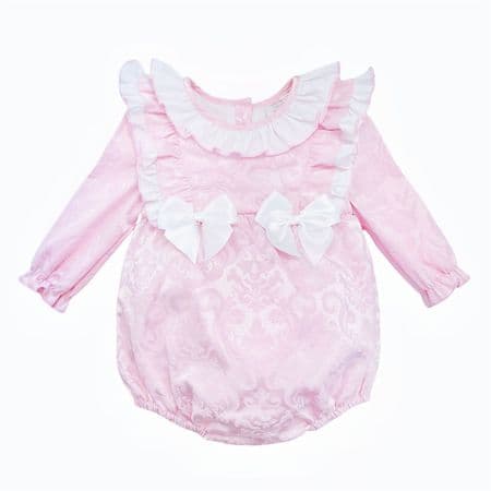 *SALE* Pink Jacquard Frilly Shoulder Romper 