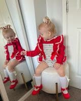 *SALE* Red & Grey Stripy Animal Print Frilly Shoulder Romper with Shirt 