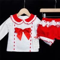 *SALE* Red Long Sleeve Shorts Set Big Satin Bow 