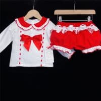 *SALE* Red Long Sleeve Shorts Set Big Satin Bow 