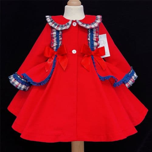 *SALE* Red Navy Checked Waffle Puff Ball Frilly Jacket Satin Bows "MYD866"