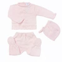 *SALE* SARDON Baby Girl Pink Knitted Pram Suit with Bonnet