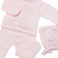 *SALE* SARDON Baby Girl Pink Knitted Pram Suit with Bonnet