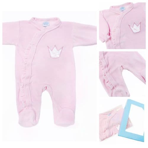 *SALE* SARDON Baby Pink Cotton Velour Crown Bodysuit