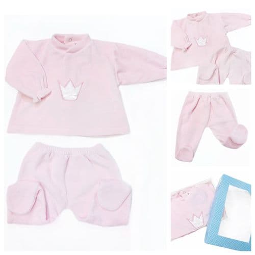 *SALE* SARDON Baby Pink Cotton Velour Crown Pram Suit