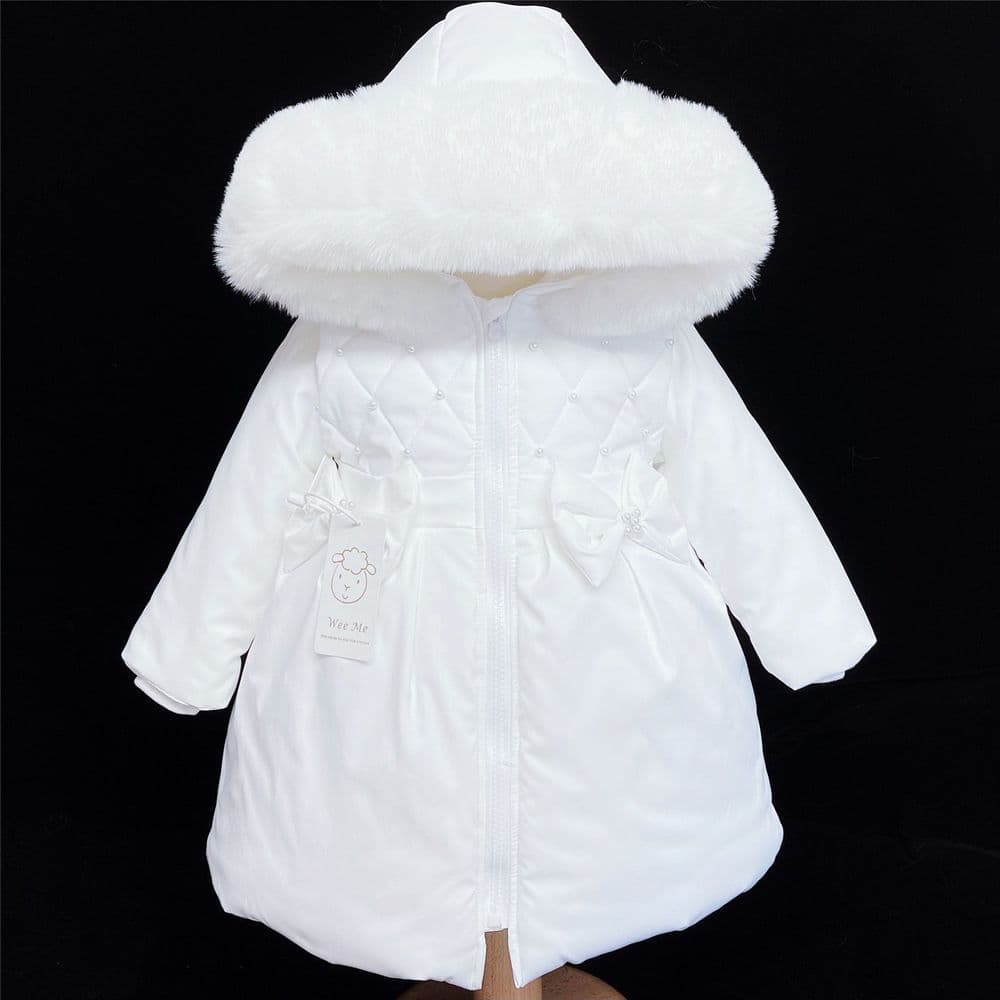 SALE White Puffer Coat with Hood Detachable Big Fur Trim "MYD403 White"