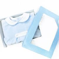 023HA-721 SARDON Baby Boy Blue Cotton Velour Button Collar Bodysuit