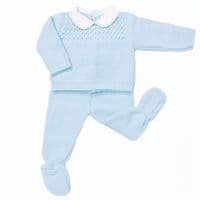 023MC-171 SARDON Baby Boy Blue Cable Knit Pram Suit