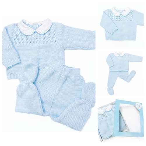 023MC-171 SARDON Baby Boy Blue Cable Knit Pram Suit