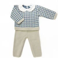 023MC-177 SARDON Baby Boy Beige Dogtooth Knit Pram Suit