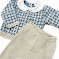 023MC-177 SARDON Baby Boy Beige Dogtooth Knit Pram Suit