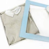 023MC-223 SARDON Baby Boy Beige Square Knit Pram Onesie