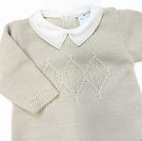 023MC-223 SARDON Baby Boy Beige Square Knit Pram Onesie