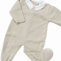 023MC-223 SARDON Baby Boy Beige Square Knit Pram Onesie