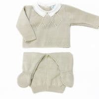 023MC-224 SARDON Baby Boy Beige Square Knit Pram Suit
