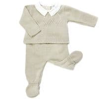 023MC-224 SARDON Baby Boy Beige Square Knit Pram Suit