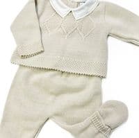 023MC-224 SARDON Baby Boy Beige Square Knit Pram Suit