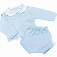023RF-704 SARDON Baby Boy Blue Pom Knit Pram Suit with Pants
