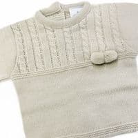 023RF-709 SARDON Baby Boy Beige Cable Knit Pom Pram Suit