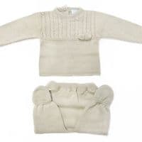023RF-709 SARDON Baby Boy Beige Cable Knit Pom Pram Suit