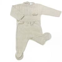 023RF-709 SARDON Baby Boy Beige Cable Knit Pom Pram Suit