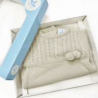 023RF-710 SARDON Baby Boy Beige Cable Knit Pom Romper Onesie