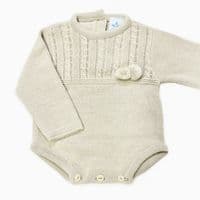 023RF-710 SARDON Baby Boy Beige Cable Knit Pom Romper Onesie