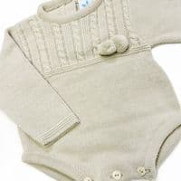 023RF-710 SARDON Baby Boy Beige Cable Knit Pom Romper Onesie