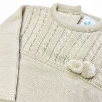 023RF-710 SARDON Baby Boy Beige Cable Knit Pom Romper Onesie