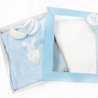 023VE-336 SARDON Baby Boy Blue Bunny Knit Bodysuit Onesie