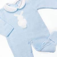 023VE-336 SARDON Baby Boy Blue Bunny Knit Bodysuit Onesie