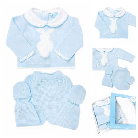 023VE-337 SARDON Baby Boy Blue Bunny Knit Pram Suit