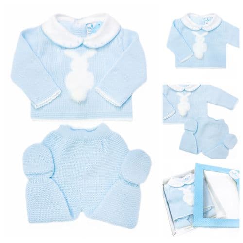 023VE-337 SARDON Baby Boy Blue Bunny Knit Pram Suit