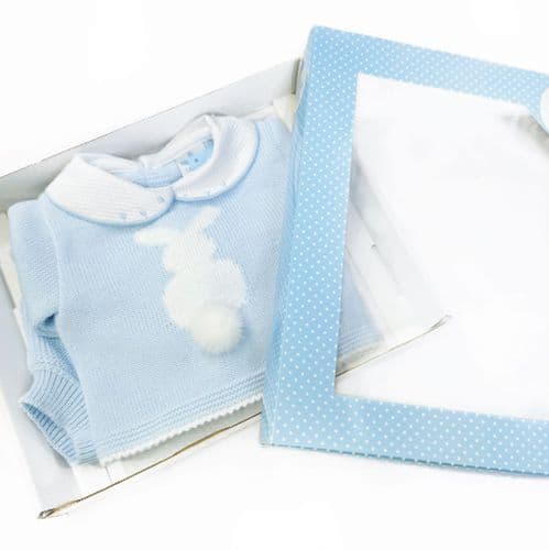 023VE-339 SARDON Baby Boy Blue Bunny Knit Pram Suit