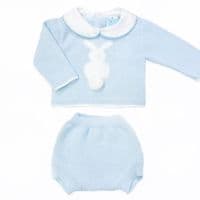 023VE-339 SARDON Baby Boy Blue Bunny Knit Romper Set