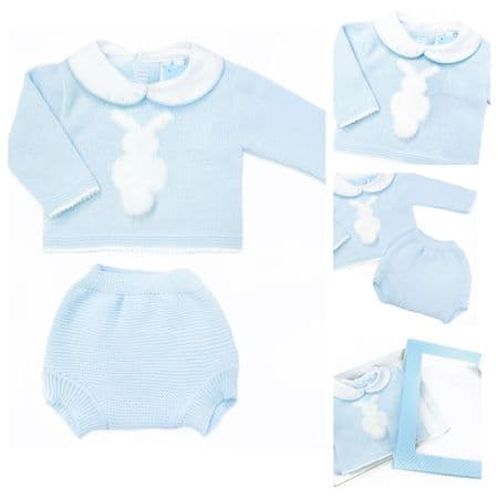 023VE-339 SARDON Baby Boy Blue Bunny Knit Romper Set