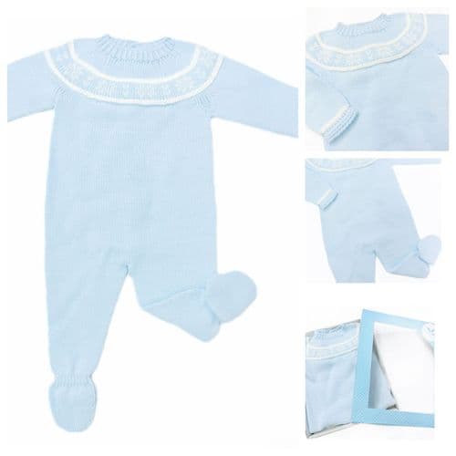 023VE-380 SARDON Baby Boy Blue Snow Flake Knit Bodysuit Onesie
