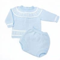 023VE-382 SARDON Baby Boy Blue Snow Flake  Knit Romper Set