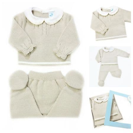 023VE-383 SARDON Baby Boy Beige Cable  Knit Pram Suit