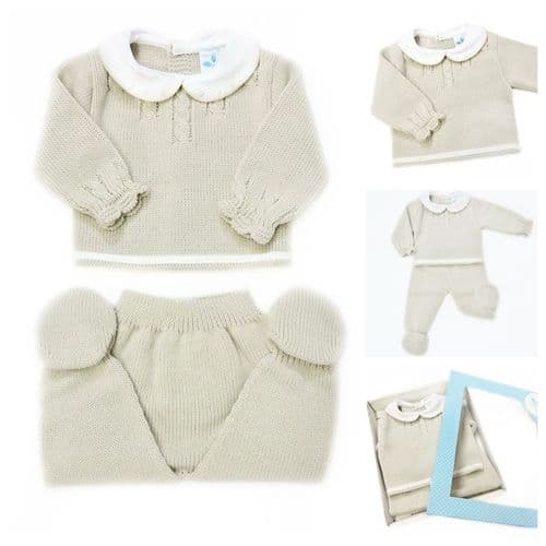 023VE-383 SARDON Baby Boy Beige Cable  Knit Pram Suit