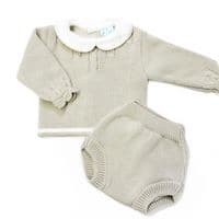023VE-384 SARDON Baby Boy Beige Cable Knit Pram Romper Set